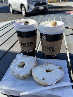 Mocha, cream cheese bagel, caramel Cappuccino