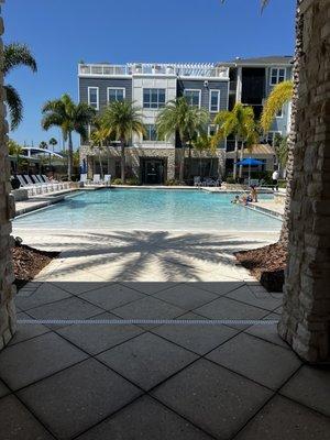 Pool area entrance from the rear parking area.