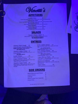 Dinner menu