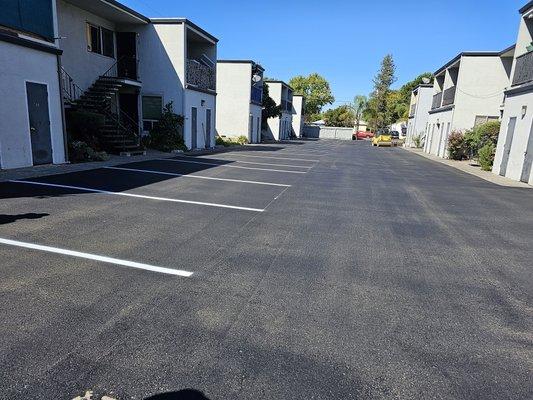 Repaved apartment complex parking area