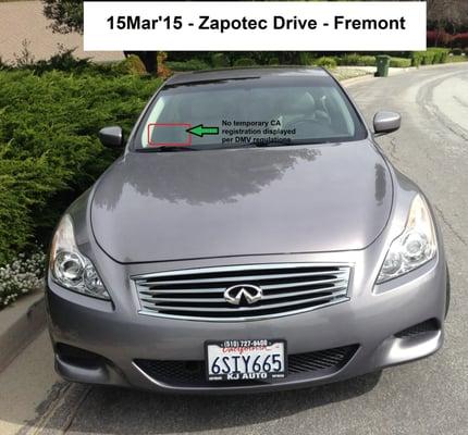 Trespassing vehicle owned by KJ Auto Sales_Sunday 15Mar'15 - Fremont