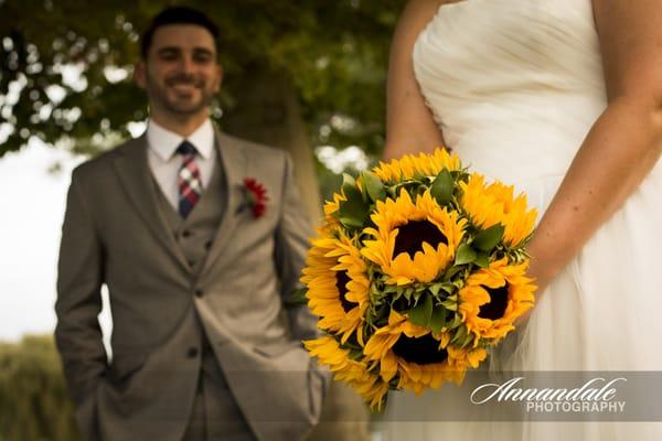 A sunflower wedding bouquet