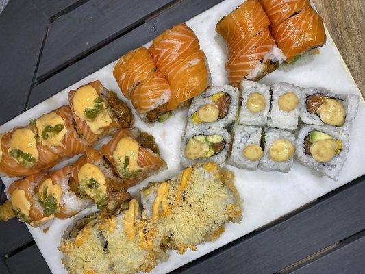 Top Left to Bottom Right: Chase Roll, Spicy Hawaiian Roll, Spicy Tuna Roll, & Summer Roll