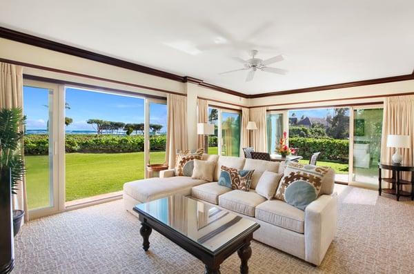 Living room in G101 ocean front villa!