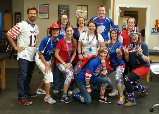 Axis Physical Therapy team showing their Patriotic Spirit on 4th of July.