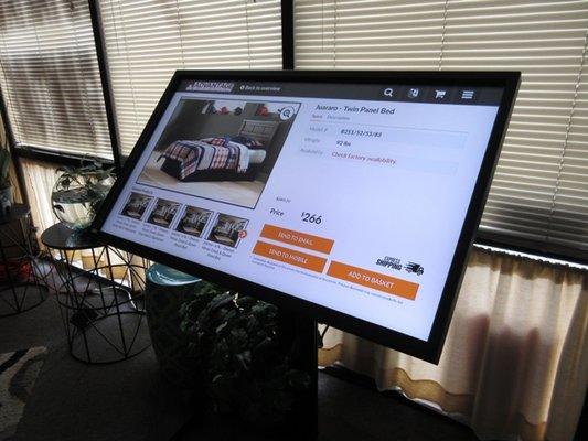 You can now shop for thousands of brand new furniture and home accessory items using our Kiosk which utilizes a 49 inch touch screen monitor