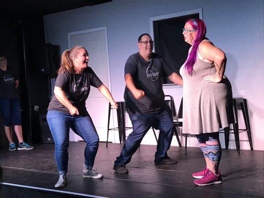 Eddie Goolsby, Mollie Brue & Leah Rose performing in the OKC Improv Teaching Assistant show!