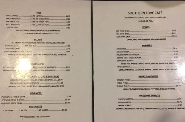 Current menu