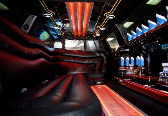 Inside of one of our beautiful Stretch Limousines - pop out windows included!