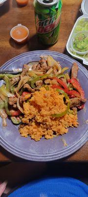 Beef fajitas and rice