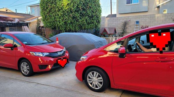 Car on the left is my totaled car (tboned on driver's side) Car on the right is the replacement haha