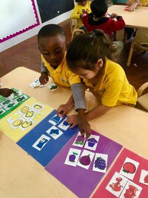 Matching and Sorting Colors with Pre-K 3 class!