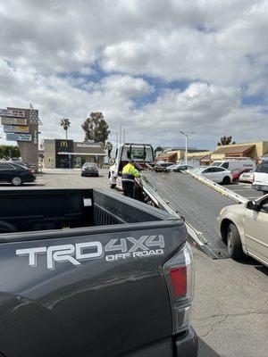 Rude tow truck driver figured it was a good spot to block me in and load a car.