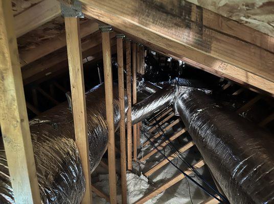 all ducting replaced upstairs for better insulation and larger size, 2 new air returns