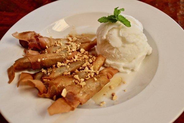 Banana Spring Rolls with Coconut Ice Cream