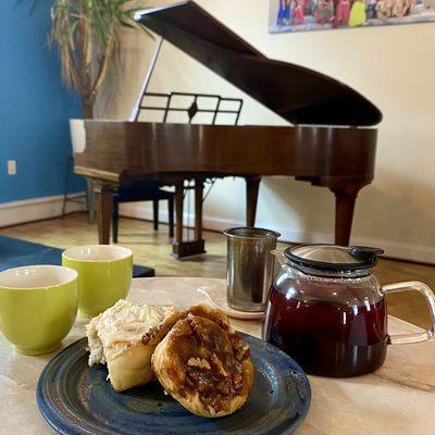 Baked goods, tea and performance space