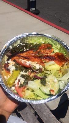 Grilled salmon Greek salad