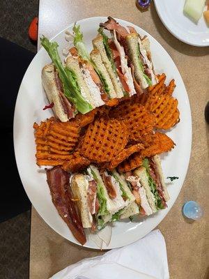 Dad's Club sandwich and Sweet Potato Fries