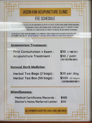 Out-of-Pocket Patients' Fee Schedule