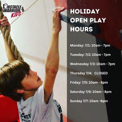 July 4th Holiday Week Hours at Obstacle Warrior Kids in Garland, TX - Ninja Warrior Kids gym