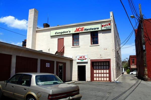 Rear entrance in the parking lot off Huron Street.