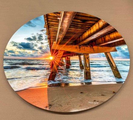 Fort Lauderdale pier sunrise, Photo mounted on 1/4" Acrylic and laser cut + aluminum backing