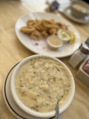 Clam chowder and Fried Calamari