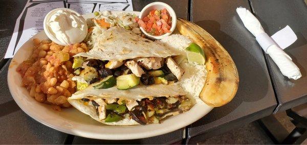 Chicken & veggie quesadilla plate.