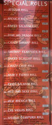 Rolls menu at Jesushi