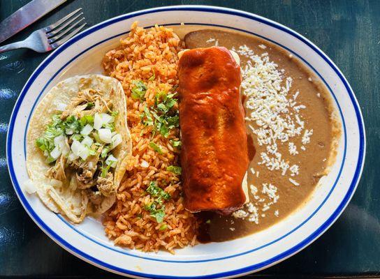 Taco and burrito lunch combo.