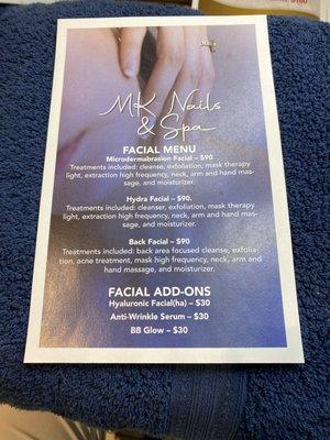 Facial menu