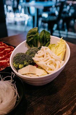 Veggies and udon paired with Shabu Shabu!