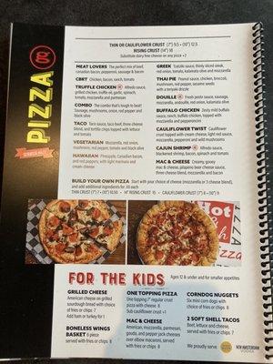 Menu pizza