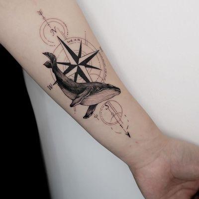 Fine Line Geometric Whale Tattoo