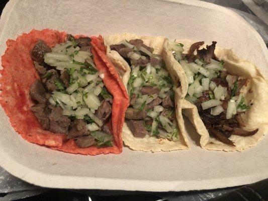 Carne Came Asada Taco, Al Pastor and Nopal Taco, Lengua Taco