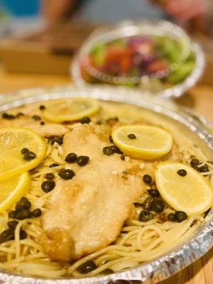 Chicken Piccata with ANGEL HAIR PASTA !!! Yum Yum Yum Amazeballs! :)...