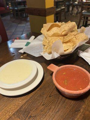 Chips, salsa, and queso