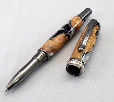 High End Pen Kits - Black Titanium Arcadia Rollerball on Acrywood Pen Blank