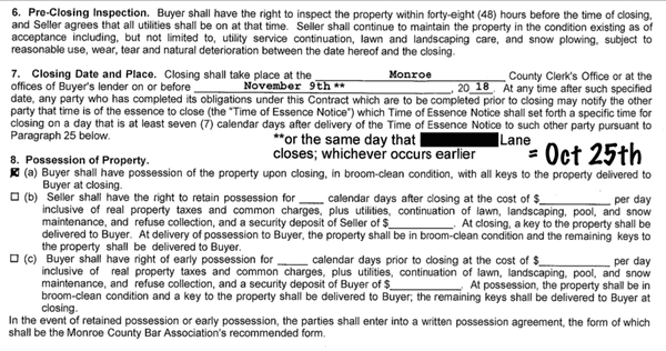 Contracted to close on or before Oct 25th & as of today 12/19 Im still living out of a suitcase/storage locker at my cost with no recourse.