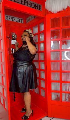 The Birthday Lady in the London Phone Booth space