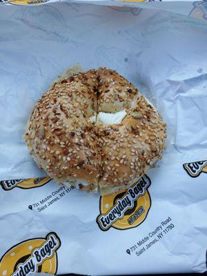 Mini everything bagel with cream cheese toasted