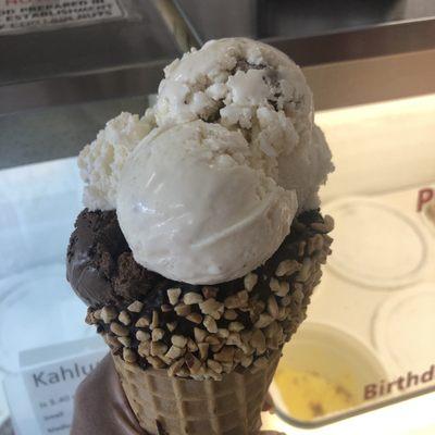 Waffle cone rocky road and cookie dough