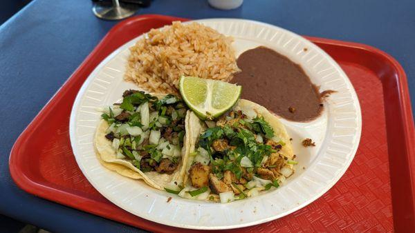 Taco platter, chicken and steak.