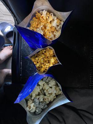 Blueberry popcorn, baked potato flavor, and nacho cheese