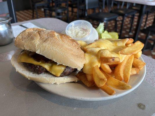 Cheeseburger and cheese fries