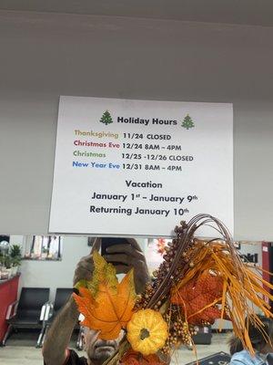 Holiday hours