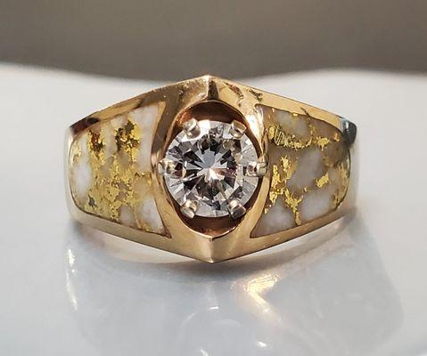 Gold in Quartz inlay diamond ring Cal Coin and Jewelry 9019 Park Plaza Dr La Mesa CA 91942 760-315-3890