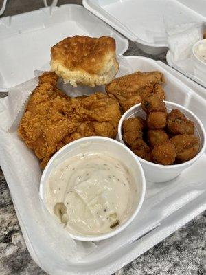 2 Piece Chicken dinner with mashed potatoes n gravy and fried okra