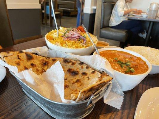 Butter roti, Paneer tikka masala and chicken biryani