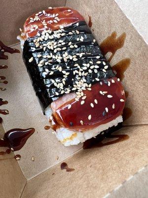 Spam musubi with sweet unagi eel sauce. So good!